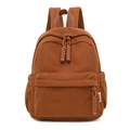 Brown corduroy mini backpack for women featuring woven rope zippers and multiple pockets - Brown