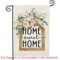 Floral garden flag with Home Sweet Home text on linen fabric for porch decor - Floral Cottage Style (DF-05)