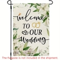 Wedding linen garden flag with lilies and welcome message, pole not included in the package - Wedding Ring Lily Style (DF-06)