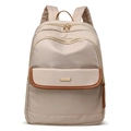 Zaino casual beige minimalista con finiture in pelle marrone e tasche con cerniera - Cachi