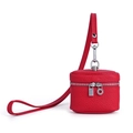 Mini red lychee grain leather lipstick case with neck strap and silver zipper detail - Red