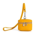 Mini yellow genuine leather storage bag with pebble grain texture and metal zipper - Yellow