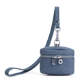 Mini genuine leather lipstick pouch in fog blue finish with silver hardware and strap - Denim Blue