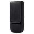Sleek black crazy horse leather pen case with three slots and magnetic drawer closure - Black