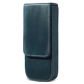 Navy blue crazy horse leather pen case with magnetic closure and premium stitching - Blue