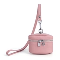 Mini borsa per rossetto in pelle rosa con grana litchi e cinturino da collo rosa - Rosa