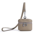 Mini pochette in pelle kaki a grana litchi con doppie cerniere e tracolla da collo - Albicocca