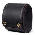 Étui de montre individuel en cuir noir avec coutures contrastées et boutons en laiton - Noir