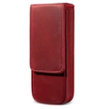 Deep red crazy horse leather pen case with vintage magnetic drawer design - Red
