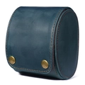 Étui montre en cuir crazy horse bleu foncé avec boutons-pression en laiton vintage - Bleu