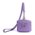 Mini borsa per rossetto in pelle viola a grana con cerniera argento e tracolla - Viola chiaro