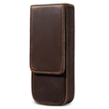 Vertical dark brown crazy horse leather pen case with magnetic closure and flap - Coffee