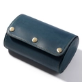 Donkergroene lederen horlogerol organizer met gouden drukknoppen en handstiksels - Blauw
