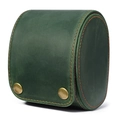 Deep green crazy horse leather watch pouch with orange stitching and bronze buttons - Green