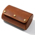 Vintage bruine gekke paardenleren horloge rol organizer met drie bronzen drukknopen - Bruin