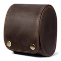 Single dark brown crazy horse leather watch case with vintage metal snap buttons - Coffee