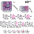 Set da 60 decorazioni natalizie rosa e argento con ciambelle e piccoli gnomi - Rosa e Argento (R2-58)