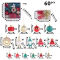 Set da 60 decorazioni natalizie con ciambelle colorate e pendenti a forma di gnomo - Rosso e Ciano (R2-57)