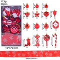 Set de 30 adornos navideños rojos con bastones de caramelo, estrellas y bolas para árbol - Rojo & Blanco
