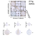 Set de 35 adornos de Navidad blancos con bolas de terciopelo y colgantes de estrellas - Blanco