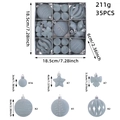 35-piece grey flocked Christmas ball set with stars and bows for festive tree decoration - Gray