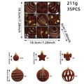 35pcs burgundy velvet Christmas ball ornaments set with various shapes and gold trim - Brown