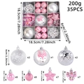 Set de 35 adornos de Navidad rosa y plata con diseños de renos y estrellas de árbol - Rosa Plateado
