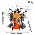 Halloween skeleton sitting on pumpkin with orange bow and black branches 35cm decor - Halloween Skeleton Pumpkin Ornament (W1-56)
