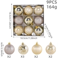 Set di 9 palline di Natale oro champagne con glitter e motivi a fiocco in scatola argento - Giallo chiaro