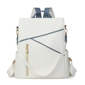Mochila minimalista beige de gran capacidad para mujer con diseño geométrico moderno - Blanco con Azul