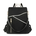 Mochila negra minimalista para mujer con rayas blancas en contraste y cremalleras doradas - Negro y Blanco