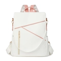 Mochila blanca minimalista impermeable con líneas rosas y cremalleras doradas para viajes - Blanco y Rosa