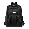 Sac à dos noir classique pour femme avec design plissé et grande capacité intérieure - Noir