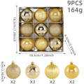 9-piece gold Christmas ball ornament set with glitter and painted star patterns - 9 Pieces Set / Yellow