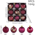 9pcs set of wine red Christmas ball ornaments with glitter and star patterns - 9 Pieces Set / Burgundy