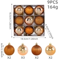 9-piece set of decorative Christmas baubles in bronze gold finish for tree ornaments - 9 Pieces Set / Brown