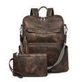 Set zaino e pochette in pelle PU marrone vintage con tracolla in tela intrecciata - Set Zaino E Astuccio / Caffè Bicolore