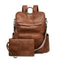 Set zaino per laptop in pelle marrone vintage con pochette e tracolla stile etnico - Set Zaino E Astuccio / Marrone Bicolore Grana Grossa
