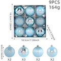9pcs set of light blue and mint green Christmas balls with painted snow pattern - 9 Pieces Set / Light Blue