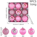 9-piece pink Christmas ball ornaments set with glitter, matte and star patterns for holiday tree - 9 Pieces Set / Magenta