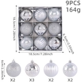 9pcs silver Christmas tree ball ornaments set with glitter and snowflake patterns - 9 Pieces Set / Silver