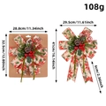 Christmas bow ornament with pine cones and red berries on 41cm beige decorative ribbon - Pine Cone Flower Style