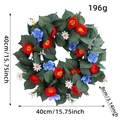 Independence Day wreath with red blue and white flowers for wall decor, 40cm diameter - Independence Day Red Blue Flower Wreath (K2-29)