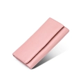 Portafoglio lungo da donna in vera pelle rosa con trama litchi e chiusura a patta - Rosa Polvere