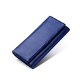 Portafoglio lungo in pelle martellata blu scuro da donna con design a patta sobrio - Blu