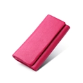 Portefeuille long pour femme en cuir véritable grainé rose rouge avec rabat chic - Rose rouge
