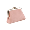 Detailed view of pink lychee grain leather wallet with golden metal clasp closure - Pink