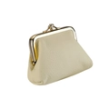Detailed macro view of the cream lychee grain leather finish and golden kiss-lock closure - Off-white