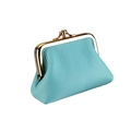 Detail view of Tiffany blue pebble leather texture and gold metal clasp on purse - Light Blue