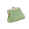 Detailed close-up of mint green lychee grain leather wallet with gold metal kiss-lock frame - Light Green